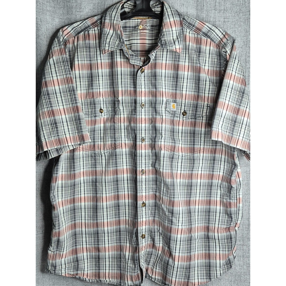 Carhartt Force Relaxed Fit Plaid Short Sleeve XL Shirt Button Down Cotton Blend